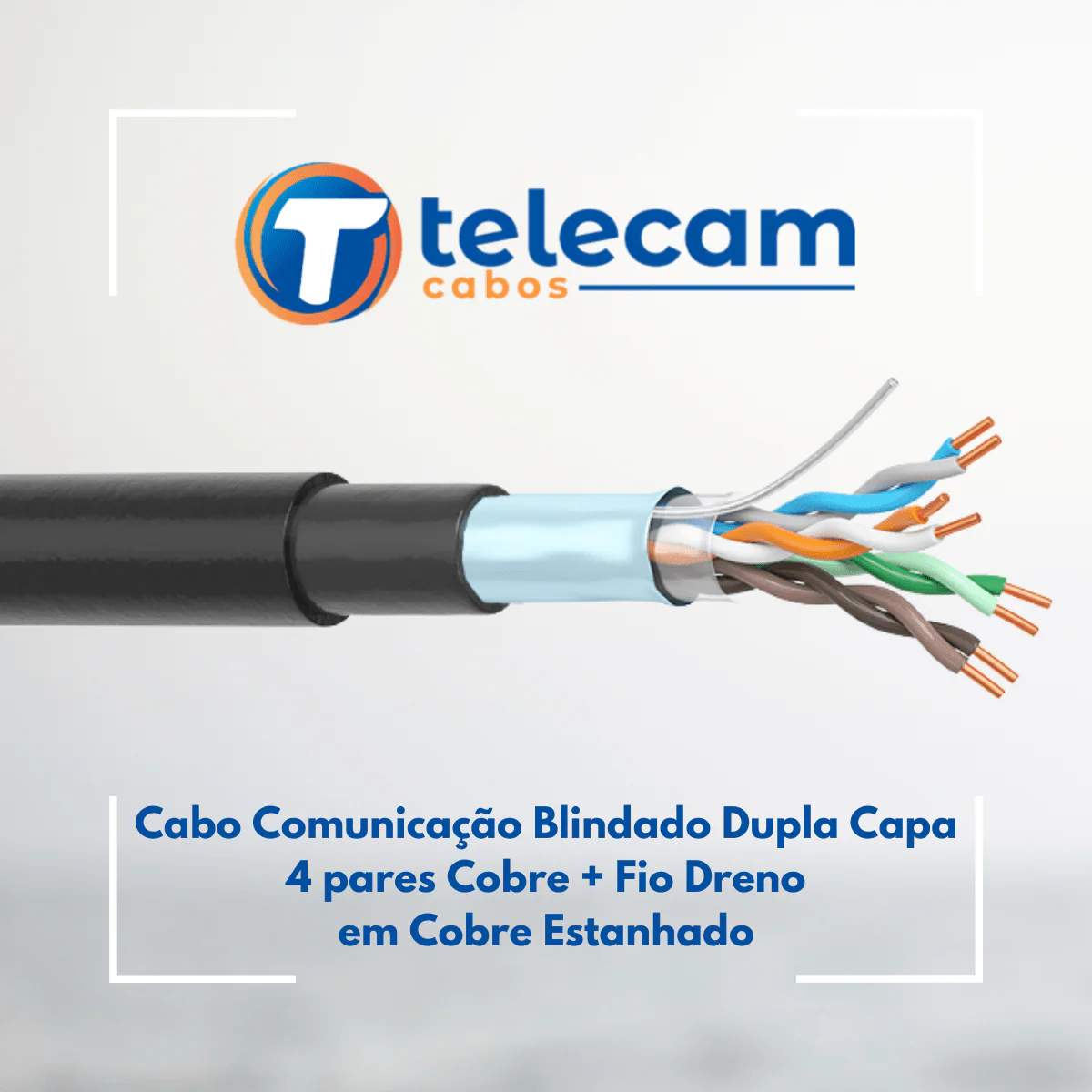 Cabo Comunicação Blindado Dupla Capa 4 pares Cobre + Fio Dreno em Cobre Estanhado